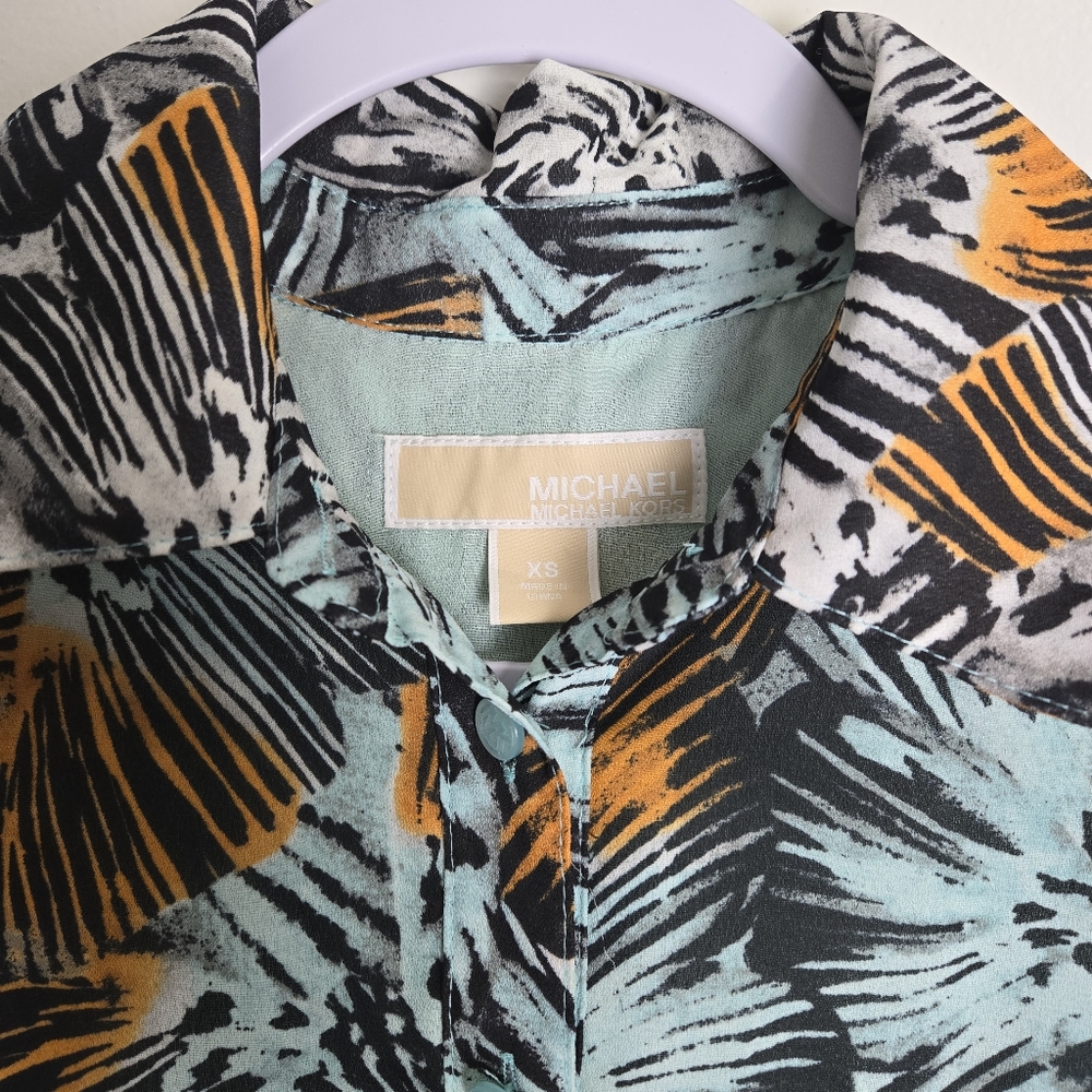 MICHAEL Michael Kors Mint Orange White Floral Boho Artsy Shirts Dress XS - Picture 8 of 10